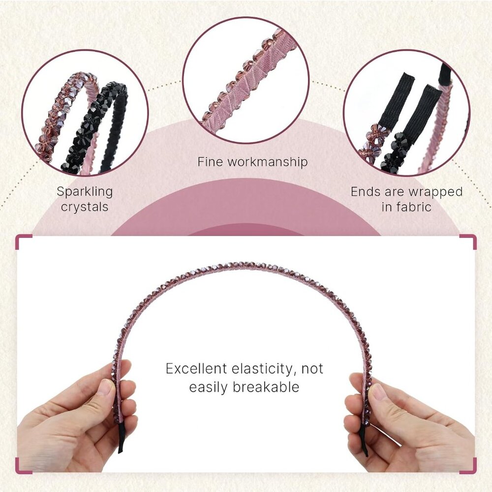 7 Pieces Glitter Double-Rowed Crystal Headbands Hair Bands Hoops Accessories for - Picture 3 of 9